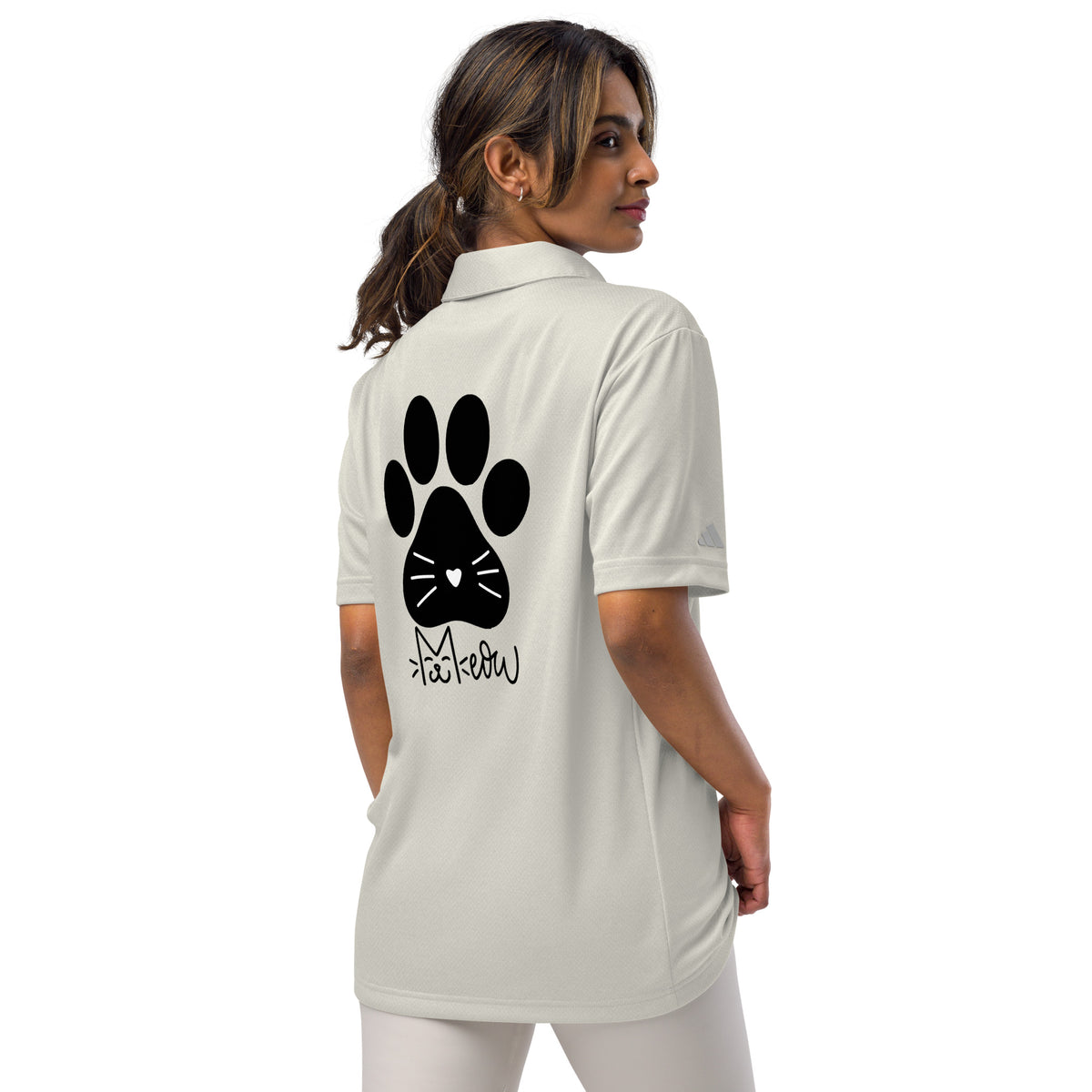 Meow-tastic Moments - Adorable Cat Print Polo - Grey One Heather - Polo Shirts