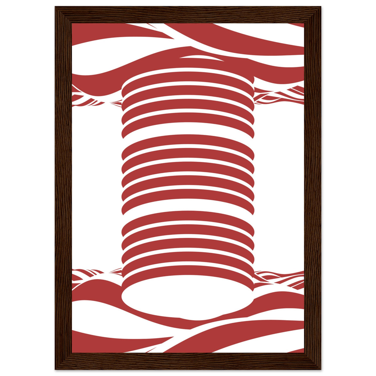 Twist of Elegance - Striking Red & White Art - A4 21x29.7 cm 8x12″ Dark wood frame - Framed Posters