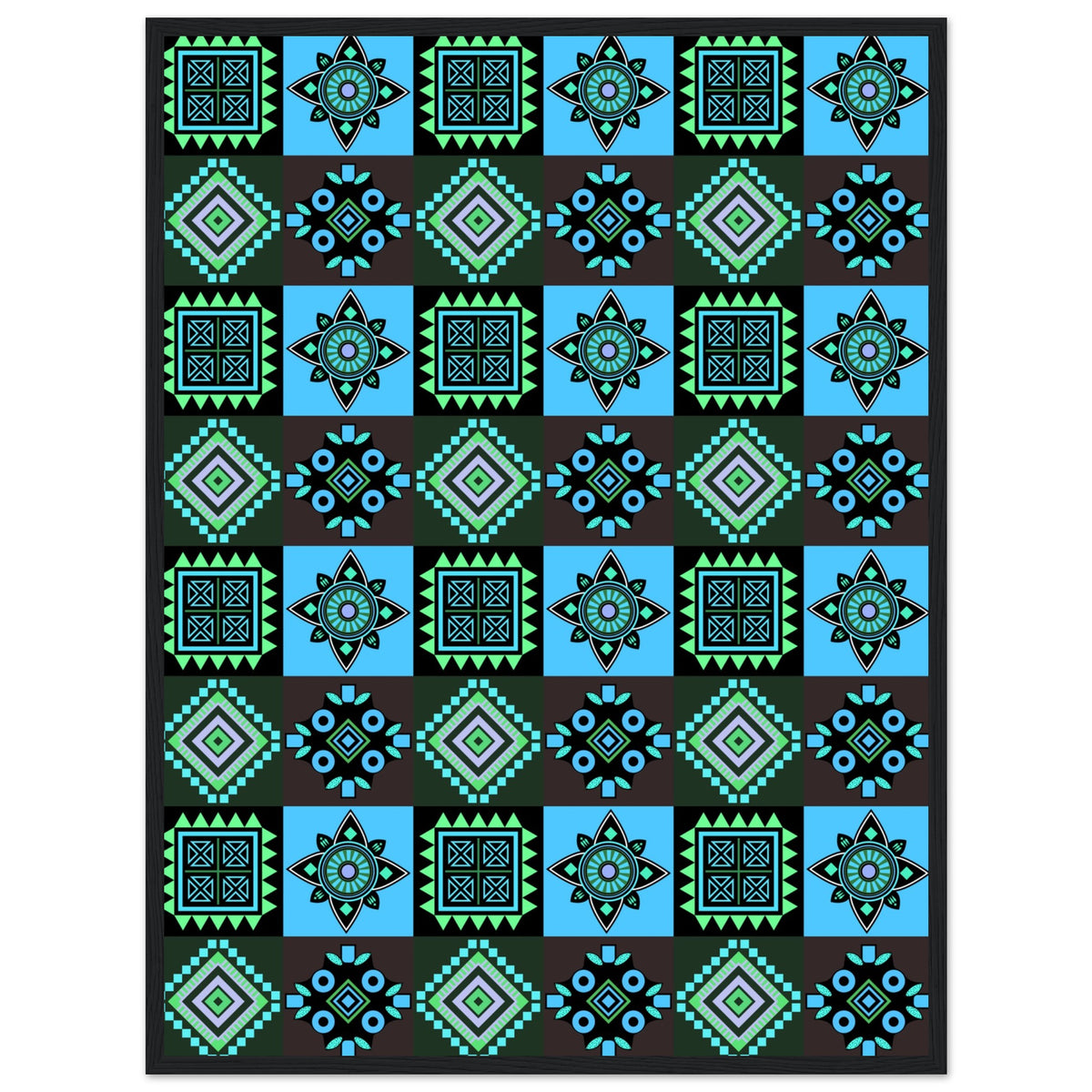 Symmetry in Blue - Luxurious Framed Print - 60x80 cm 24x32″ Black frame - Wooden Framed Posters