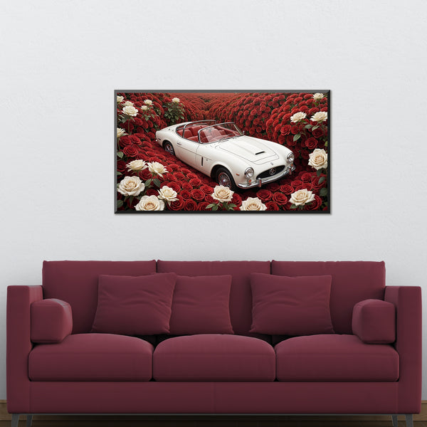 Classic Car in Crimson Roses - 24x36 - Framed Posters