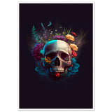 Nature’s Duality - Vibrant Flowers and Skull - 70x100 cm 28x40″ White frame - Wooden Framed Posters