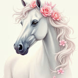 Whimsical White Horse with Roses - - Framed Posters