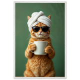 Sassy Cat Poster Gift – Spa Day in a Wooden Frame - - Wooden Framed Posters