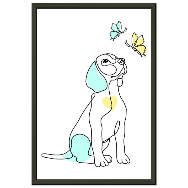 Whimsical Paws - Puppy Line Art with Soft Pastels - 30x45 cm 12x18″ - Metal Framed Posters