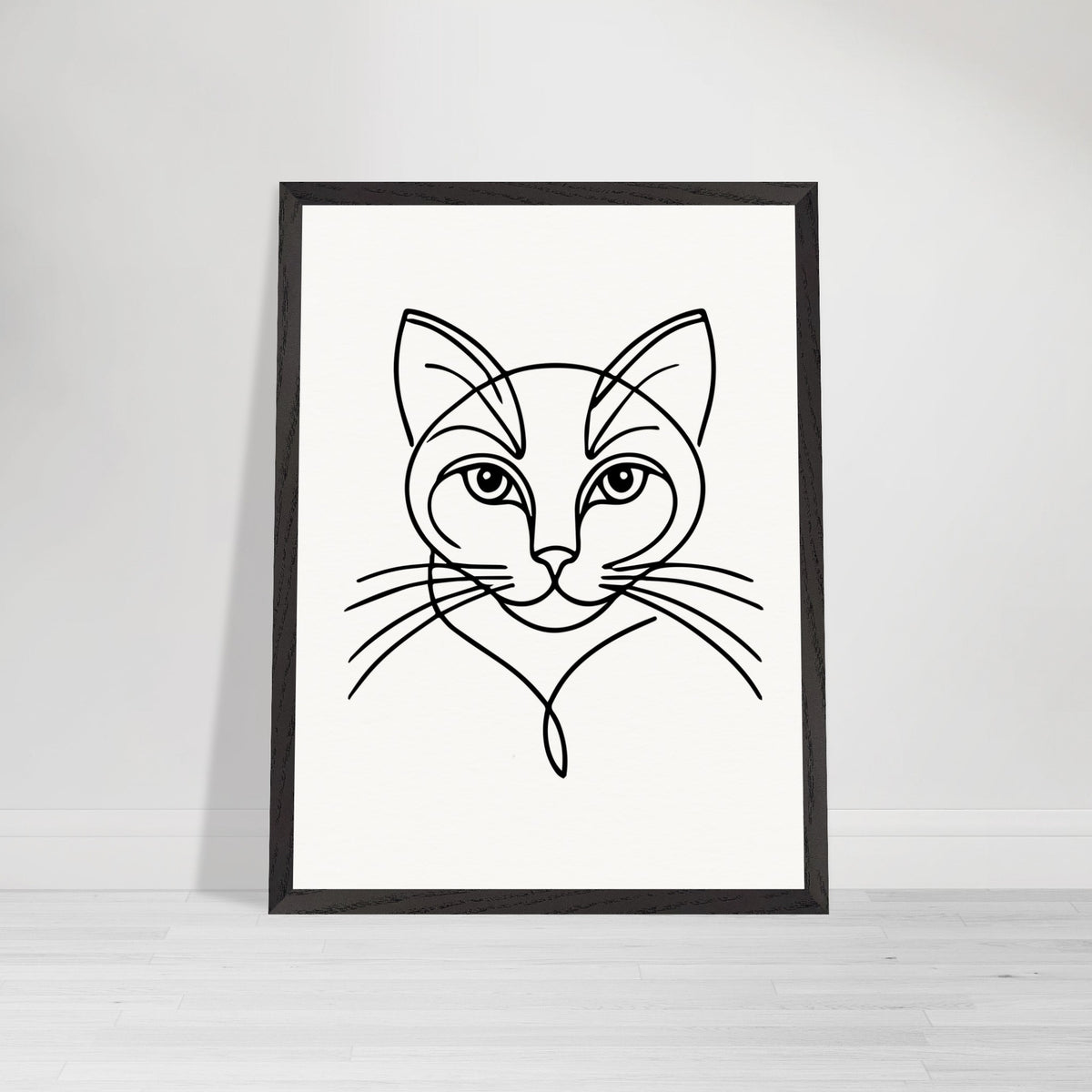 Timeless Cat Line Art - Natural Wood Framed Elegance - 45x60 cm 18x24″ Black frame - Wooden Framed Posters