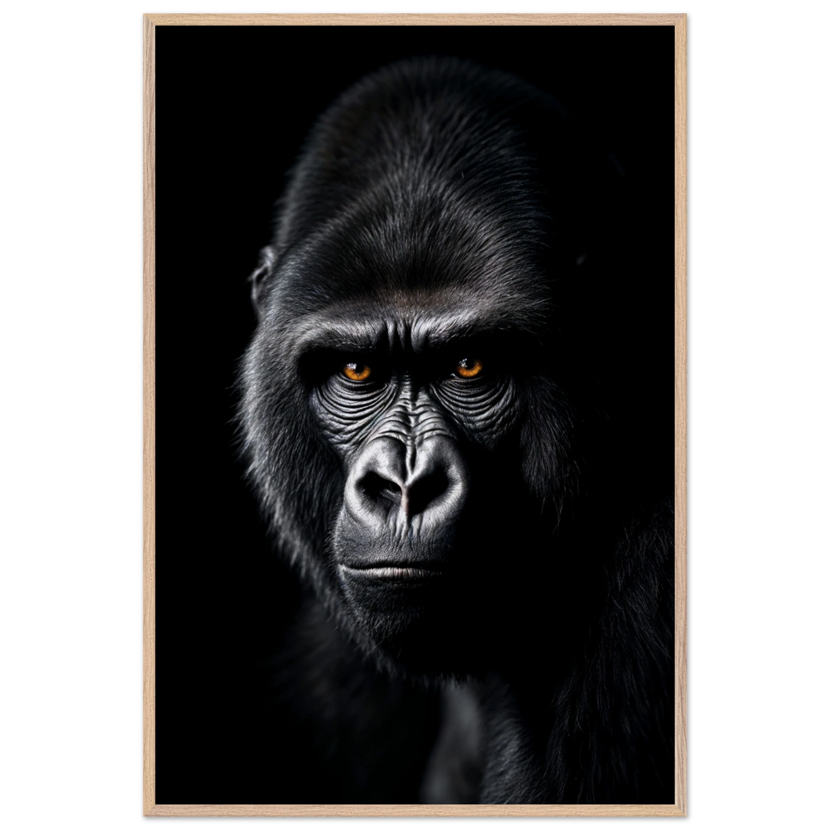Majestic Gaze – Gorilla Poster for Thoughtful Men - Wood frame - Wooden Framed Posters