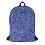 Fruit Frenzy Backpack - Colorful Outlines on Blue Bliss - - Backpacks