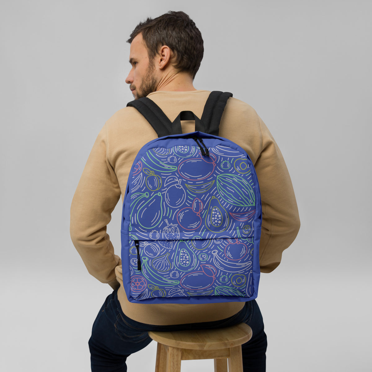 Fruit Frenzy Backpack - Colorful Outlines on Blue Bliss - - Backpacks