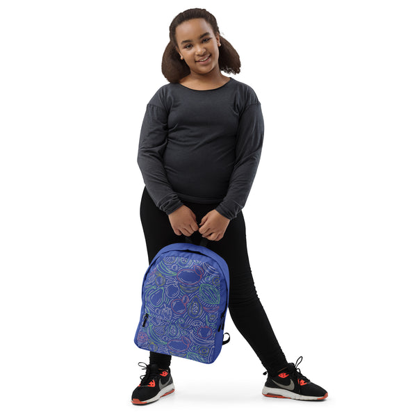 Fruit Frenzy Backpack - Colorful Outlines on Blue Bliss - - Backpacks