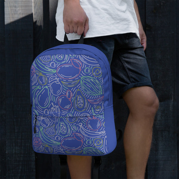 Fruit Frenzy Backpack - Colorful Outlines on Blue Bliss - - Backpacks