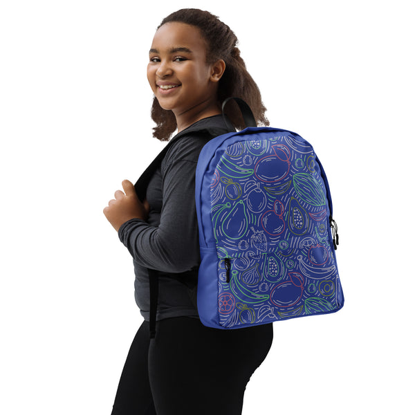 Fruit Frenzy Backpack - Colorful Outlines on Blue Bliss - - Backpacks