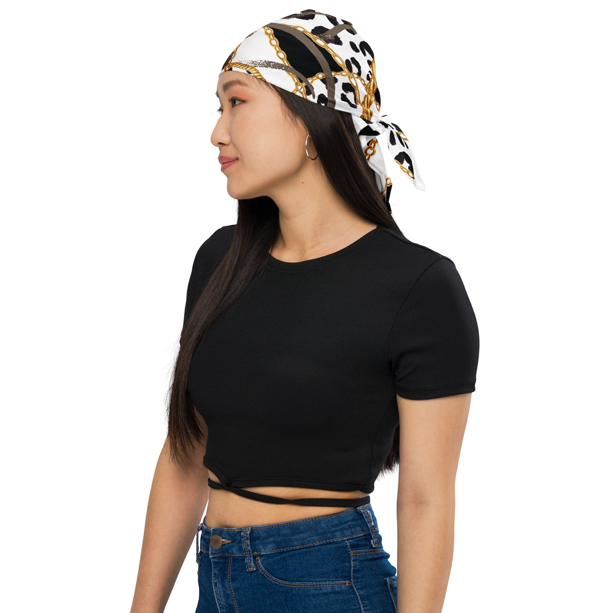 Fashion Statement - Elegant Gold and Leopard Print Bandana - L - Headbands