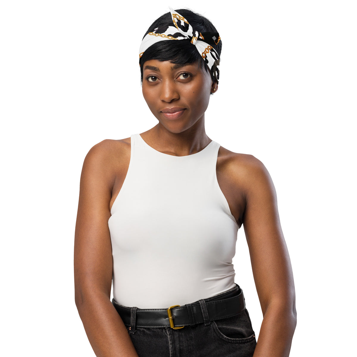 Fashion Statement - Elegant Gold and Leopard Print Bandana - M - Headbands