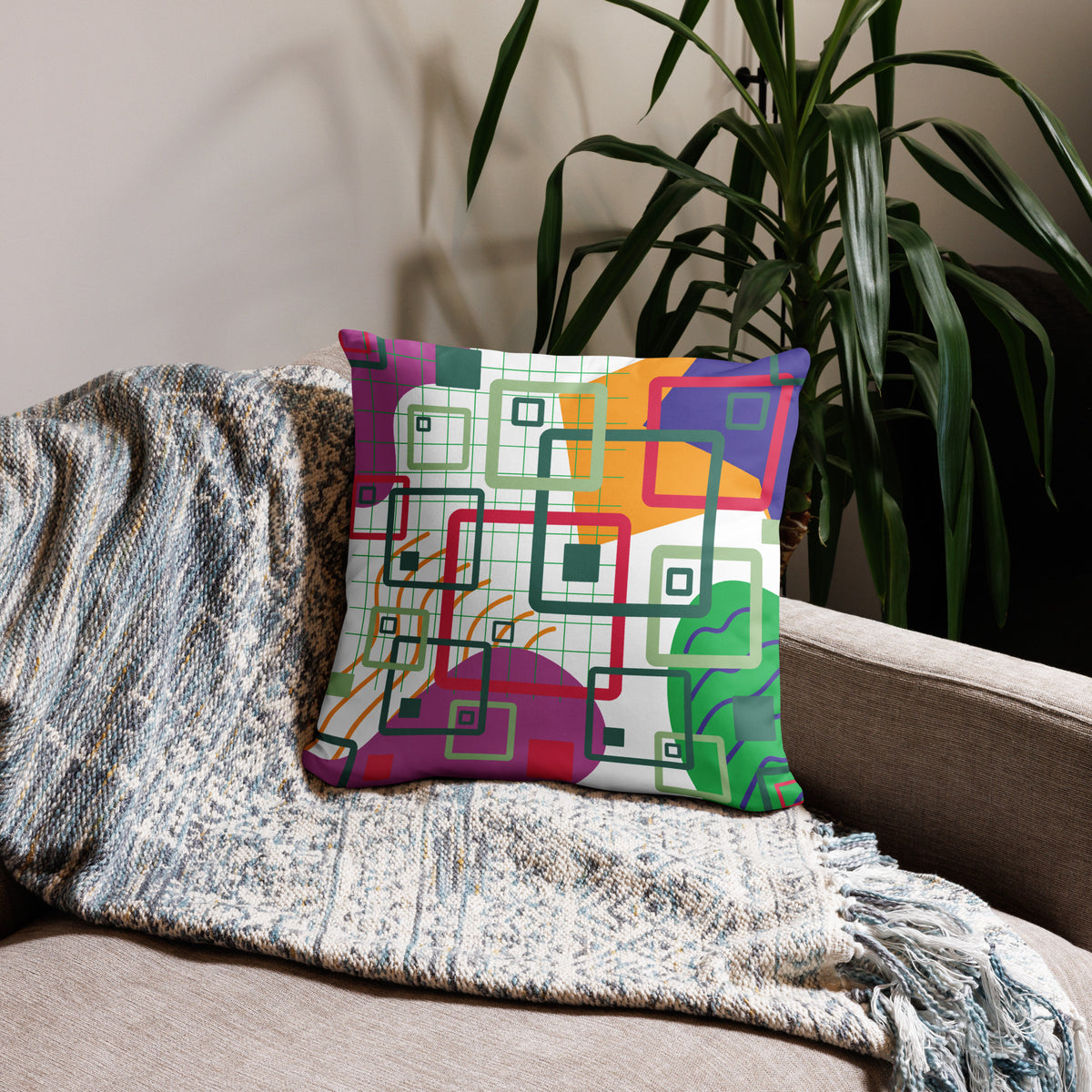 Geometric Dreams - Vibrant Pillow for Modern Spaces - - Pillows