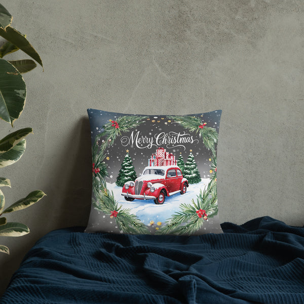 Snowy Classic Car Pillow – A Gift of Winter Memories - - Pillows