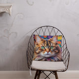 Enchanting Feline - Colorful Cat Portrait - - Basic PIllow