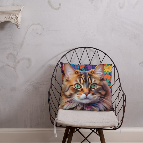 Enchanting Feline - Colorful Cat Portrait - - Basic PIllow