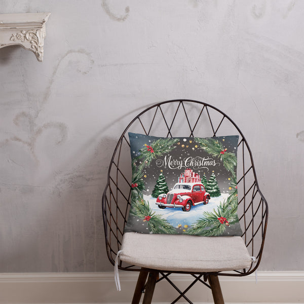 Snowy Classic Car Pillow – A Gift of Winter Memories - - Pillows