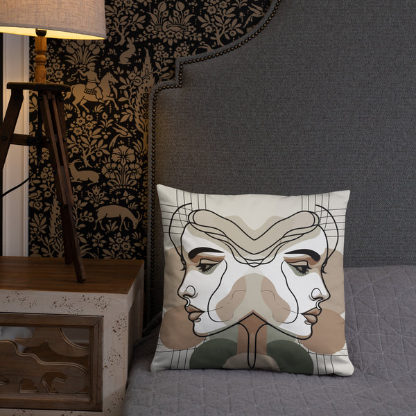 Mirrored Serenity - Abstract Faces Premium Pillow - - Pillows