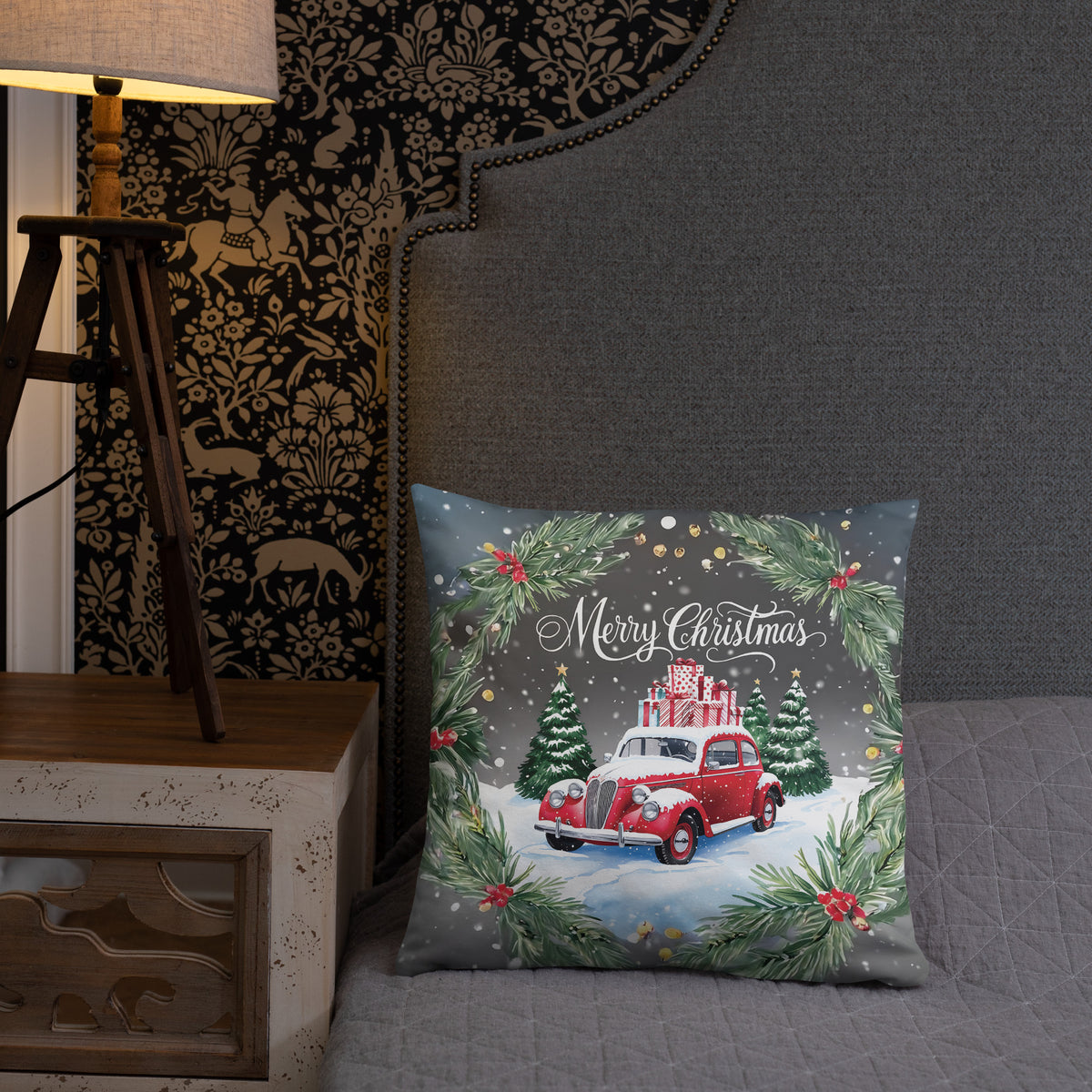 Snowy Classic Car Pillow – A Gift of Winter Memories - - Pillows