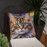 Enchanting Feline - Colorful Cat Portrait - - Basic PIllow