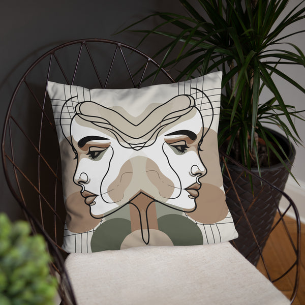 Mirrored Serenity - Abstract Faces Premium Pillow - - Pillows