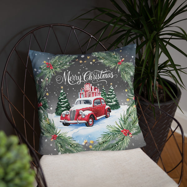 Snowy Classic Car Pillow – A Gift of Winter Memories - - Pillows