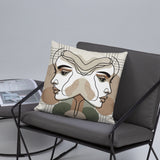 Mirrored Serenity - Abstract Faces Premium Pillow - - Pillows