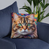 Enchanting Feline - Colorful Cat Portrait - - Basic PIllow