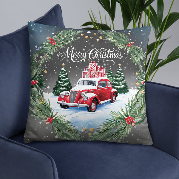 Snowy Classic Car Pillow – A Gift of Winter Memories - - Pillows