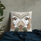 Mirrored Serenity - Abstract Faces Premium Pillow - - Pillows