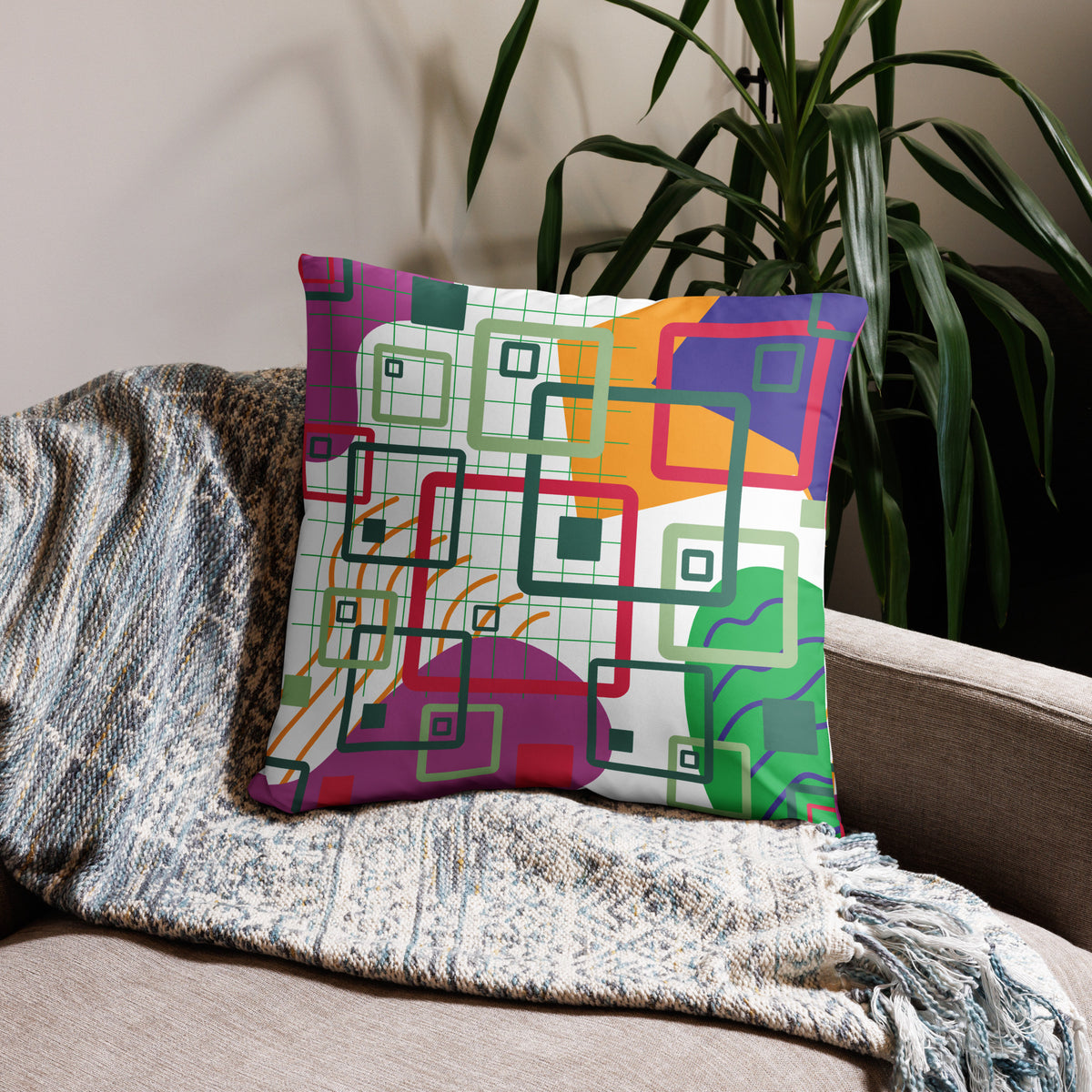 Geometric Dreams - Vibrant Pillow for Modern Spaces - 22″×22″ - Pillows