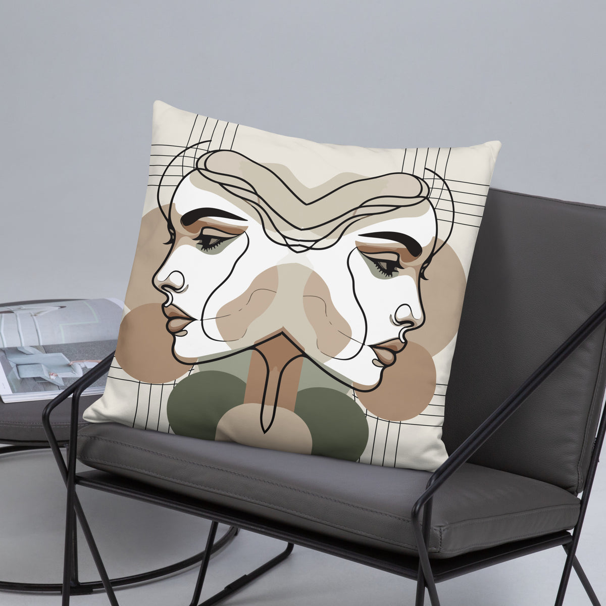 Mirrored Serenity - Abstract Faces Premium Pillow - - Pillows