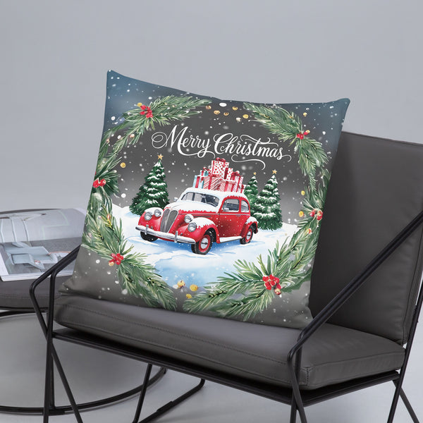 Snowy Classic Car Pillow – A Gift of Winter Memories - - Pillows