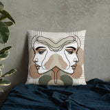 Mirrored Serenity - Abstract Faces Premium Pillow - 22″×22″ - Pillows