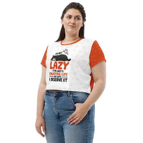 Lazy but Lovable – Cat Crop Tee Gift for Daughters - - Crop Tee