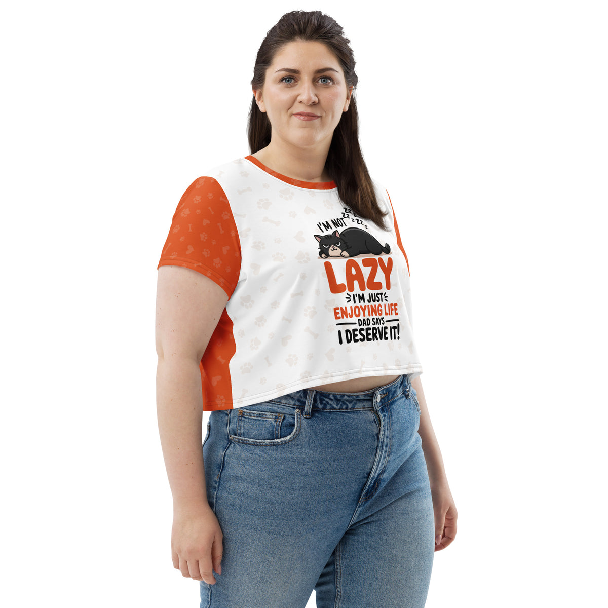 Lazy but Lovable – Cat Crop Tee Gift for Daughters - - Crop Tee