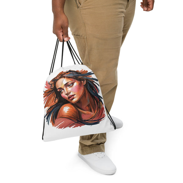 Serenity in Motion - Artistic Woman's Face Bag - - Drawstring Bags