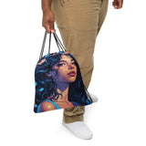 Ethereal Beauty - Blue-Haired Muse Drawstring Bag - - Drawstring Bags