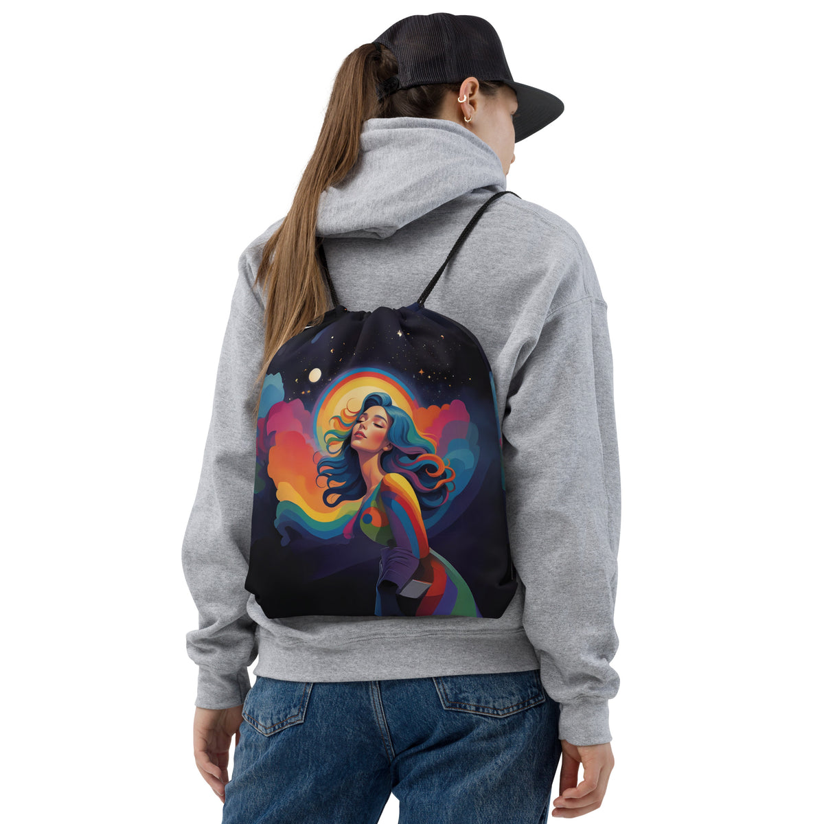 Rainbow Dreams - Celestial Beauty on the Go - - Drawstring Bags