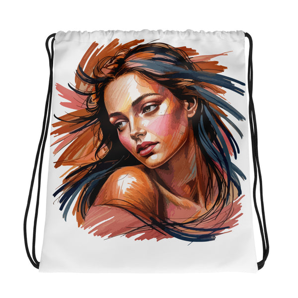 Serenity in Motion - Artistic Woman's Face Bag - - Drawstring Bags