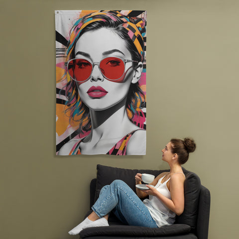 Image of Vibrant Elegance - Red Sunglasses & Geometric Bliss Flag