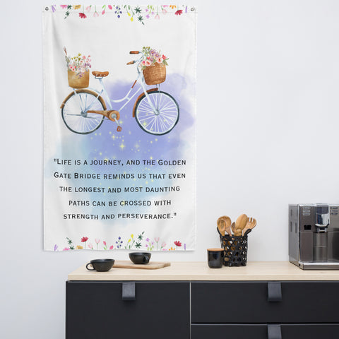 Image of Enchanting Paths - Bicycle and Flowers Flag