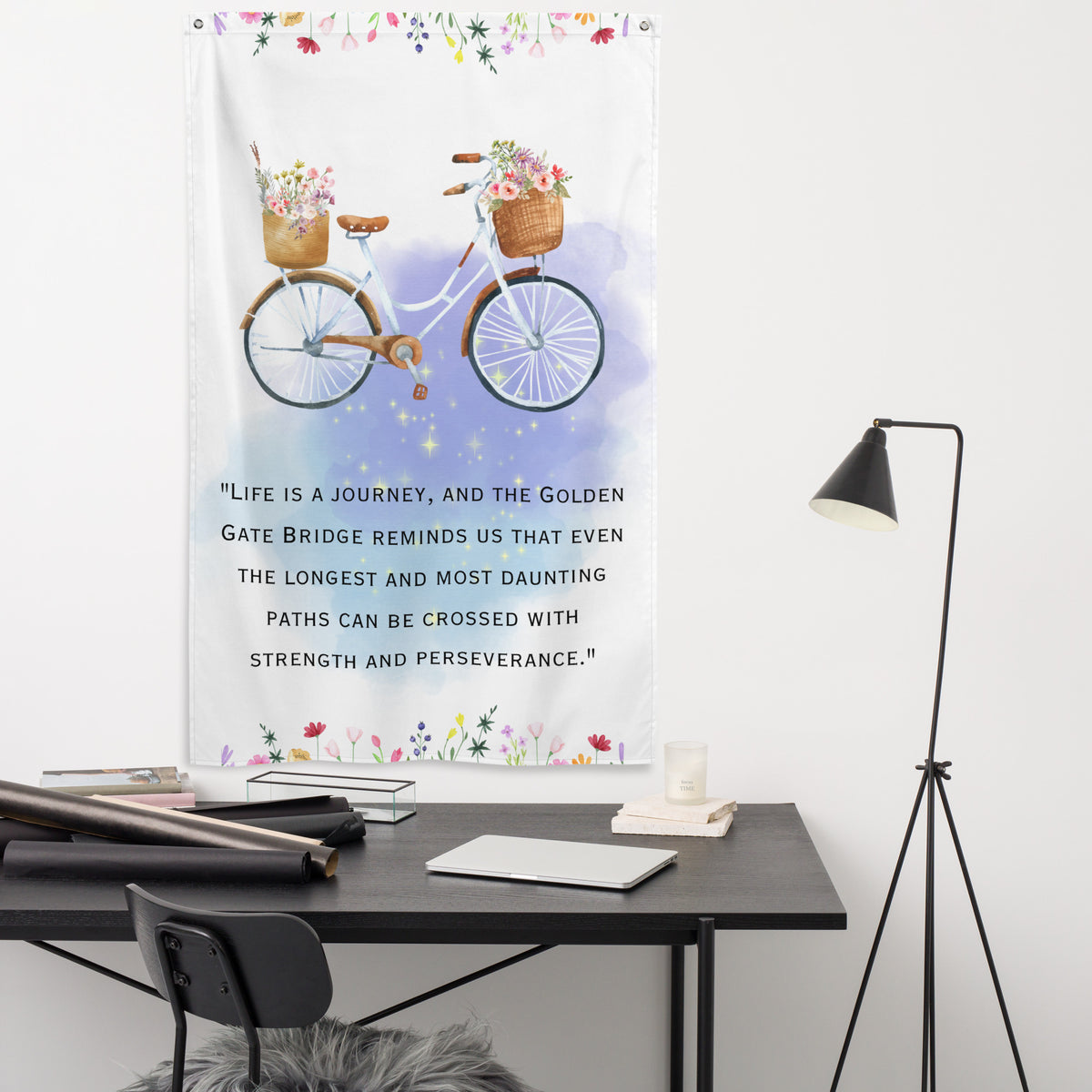 Enchanting Paths - Bicycle and Flowers Flag - - Flags