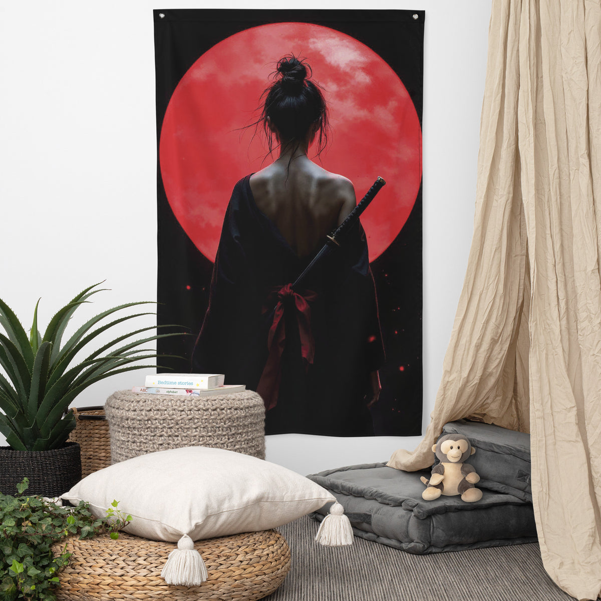 Katana & Moon Flag – Striking Gift for Fighters - Default Title - Printed Flags