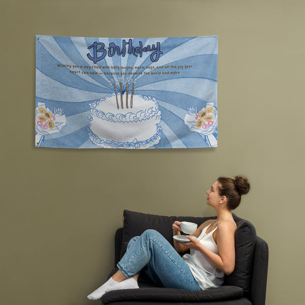 Blue Bloom Birthday Flag – Gift for Someone Special - Default Title - Flags