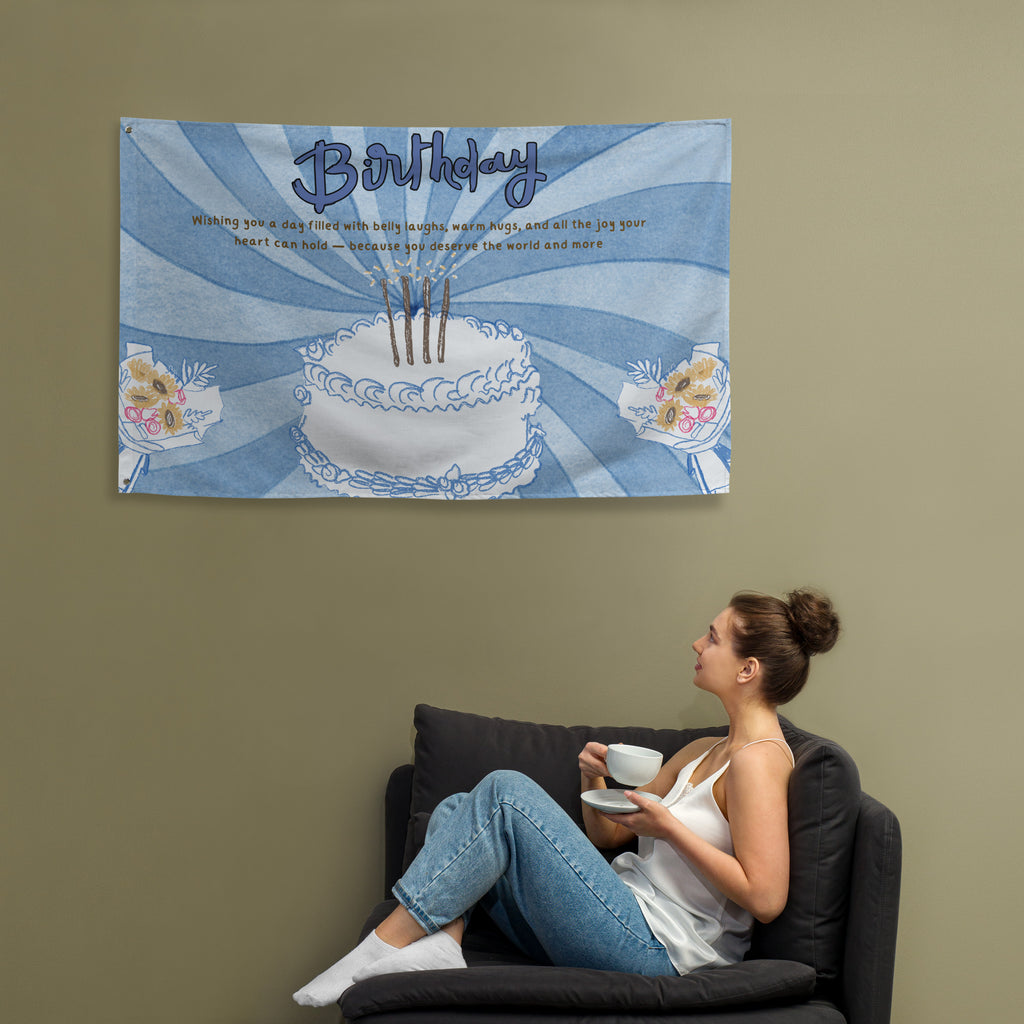 Blue Bloom Birthday Flag – Gift for Someone Special - Default Title - Flags