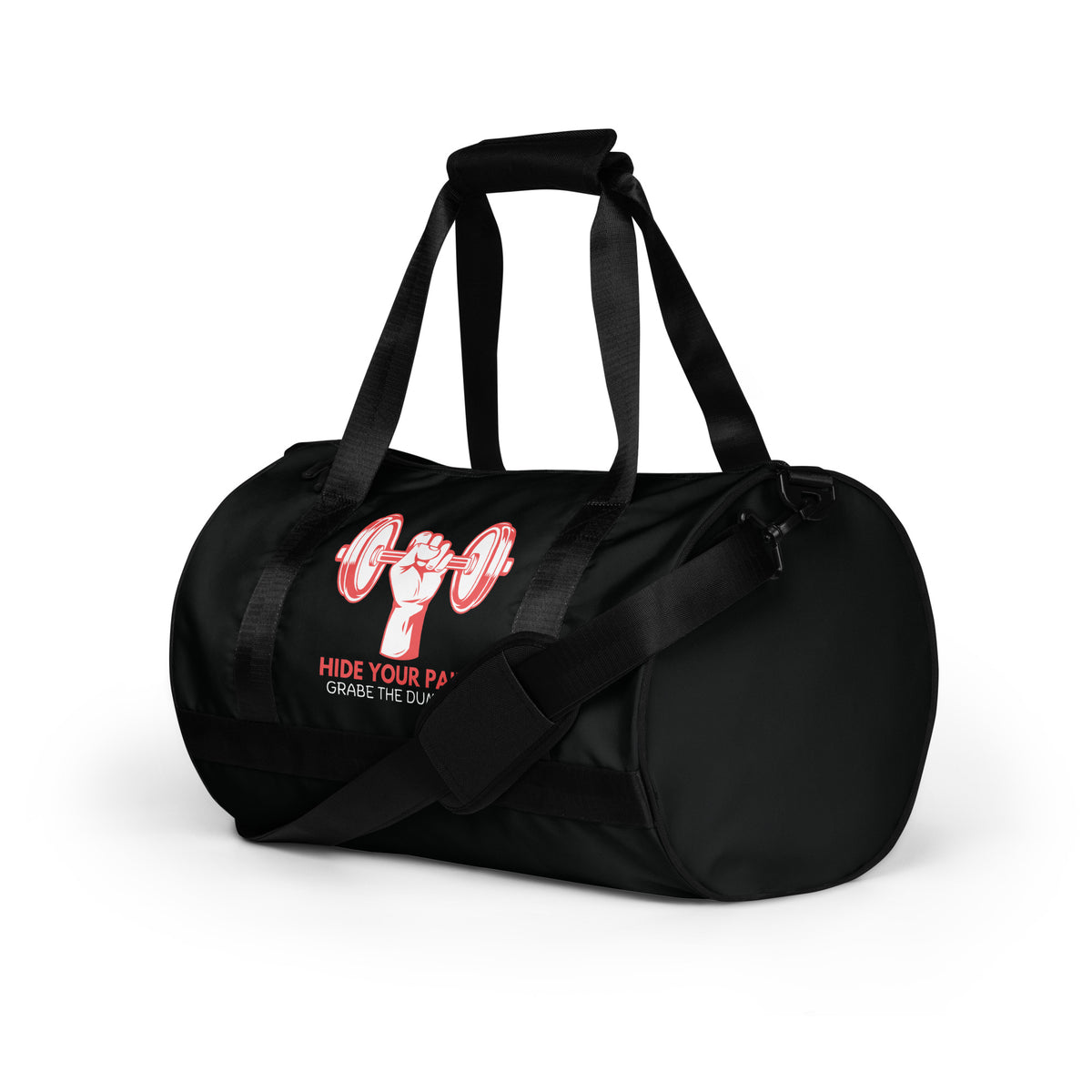 Hide Your Pain - Grab the Dumbbell Motivational Gym Bag - - Gym Bags