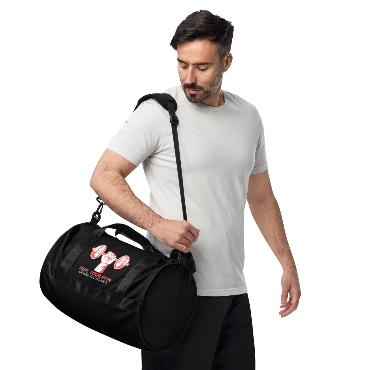 Hide Your Pain - Grab the Dumbbell Motivational Gym Bag - - Gym Bags