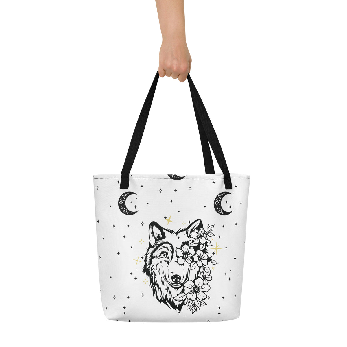 Wild Elegance - Moonlit Wolf Tote - Black - Tote Bags